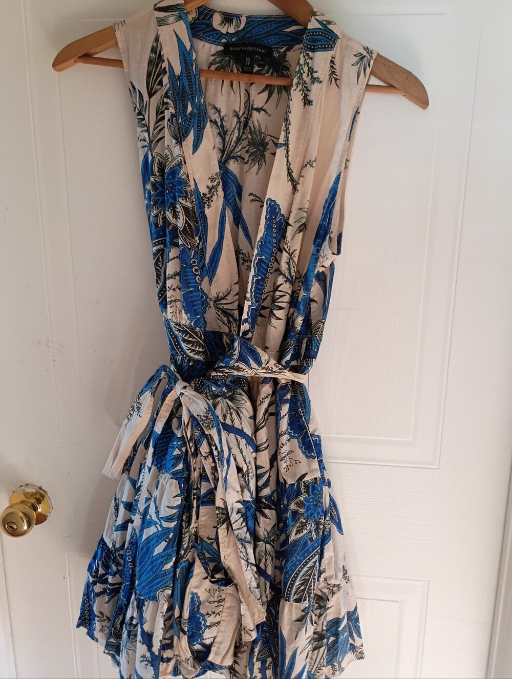 Banana Republic Cream Wrap Dress with Blue Floral Print